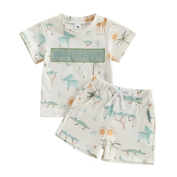 Toddler Baby Boy Clothes Summer Short Sleeve T Shirt Boy Shorts 2Pcs Cute Dinosaur Outfit Infant Boys Clothing Set 1