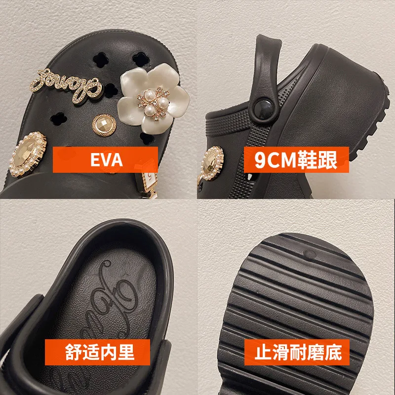 thumbnail image 3 of Zapatos con agujeros para mujer de 9 cm, verano 2024, dibujos animados, lindos, Baotou, suela gruesa aumentada, zapatos con agujeros antideslizantes, accesorios, zapatillas para mujer, 3 of 5