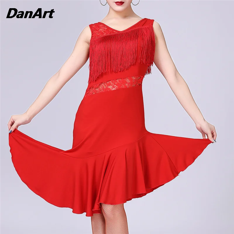 

Latin Dance Dress Stage Performance Dress LaceTassel Latin Competition Dress Ballroom Salsa Rumba Dance Women's Practice Dress