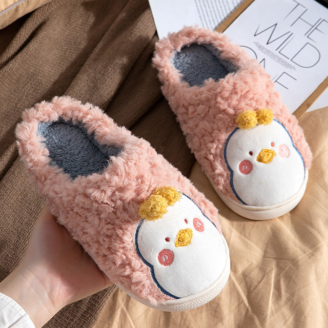 Fuzzy Slipper Women Winter Fur Contton Warm Plush Non Slip  Indoor Fluffy Lazy Female Mouse Ears Embroidery Floor Shoe