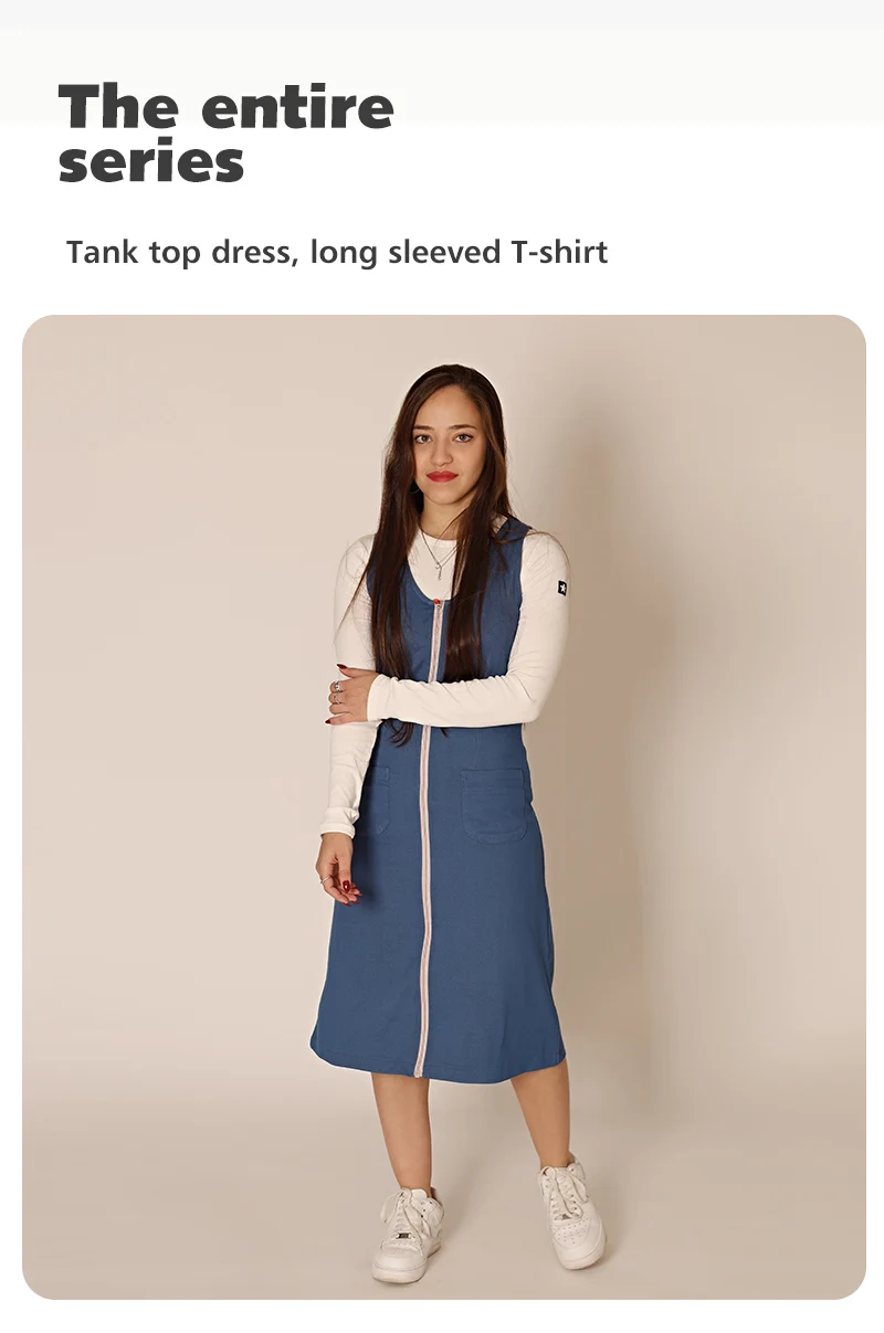 AA SS25 - Lady Women Sleeveless Dress Denim Zippered Jumper with Ribbed Tee in 2 Colors and Long Sleeves Tee Shirt Sizes XS-XXL – Detail 3