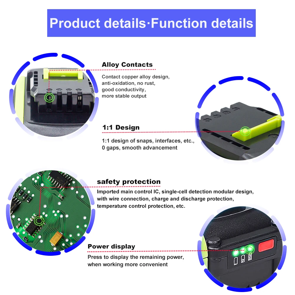 20V 6Ah/8Ah/9.0Ah Rechargeable Replacement Lithium Battery for Worx 20V  Power Tools WA3551 WA3553