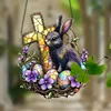 Easter Rabbit Stained Acrylic Suncatcher Window Flowers Home Wall Hanging Living Room Ornament Hand-Painted Panel Door 1