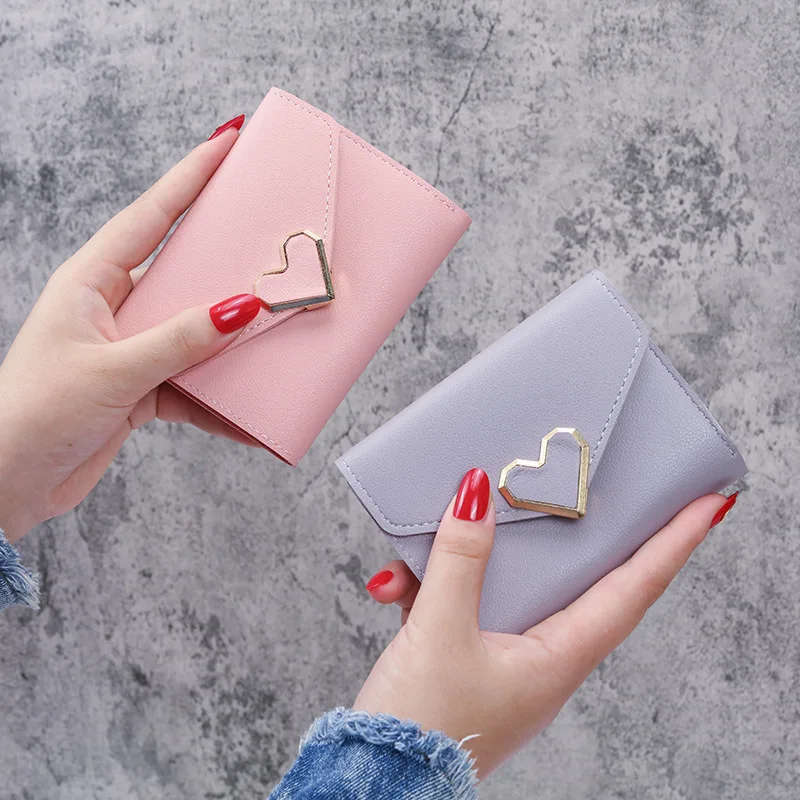 2023 New Short Women Wallets Free Name Engraving Kpop Heart Shaped Cute