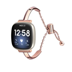 Luxury Metal Chain Bracelet for Fitbit Versa - Stainless Steel Replacement Strap (Rose gold)