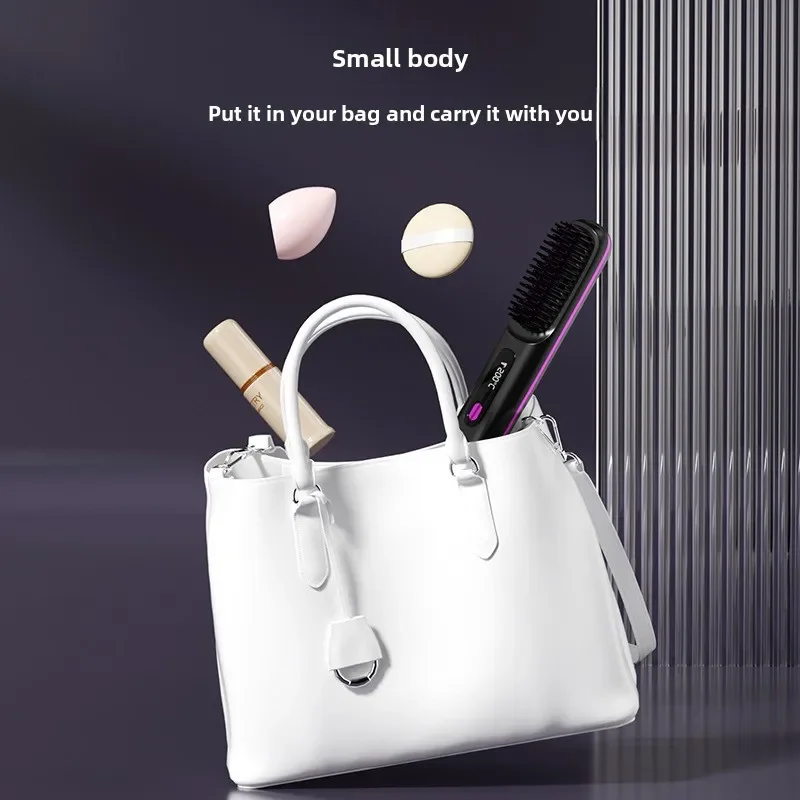 LCD Straight Hair Comb Portable Travel Hair Straightener Anti-Scald Heated Styling Brush USB Charging Cordless Straightener