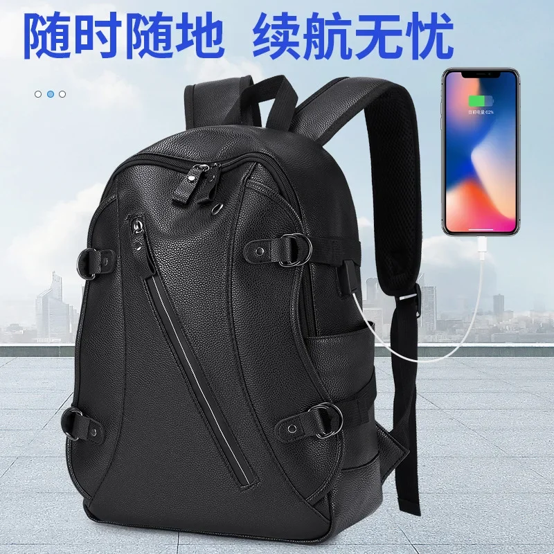 Backpack Men Multifunction USB Charging Fashion Business Casual Travel Anti-theft Waterproof Pu Laptop Backpack School