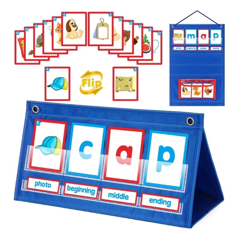 

CVC Word Builder Desktop Pocket Chart Tent Cards Set Phonics Games Flash Cards for Preschool Kindergarten Classroom