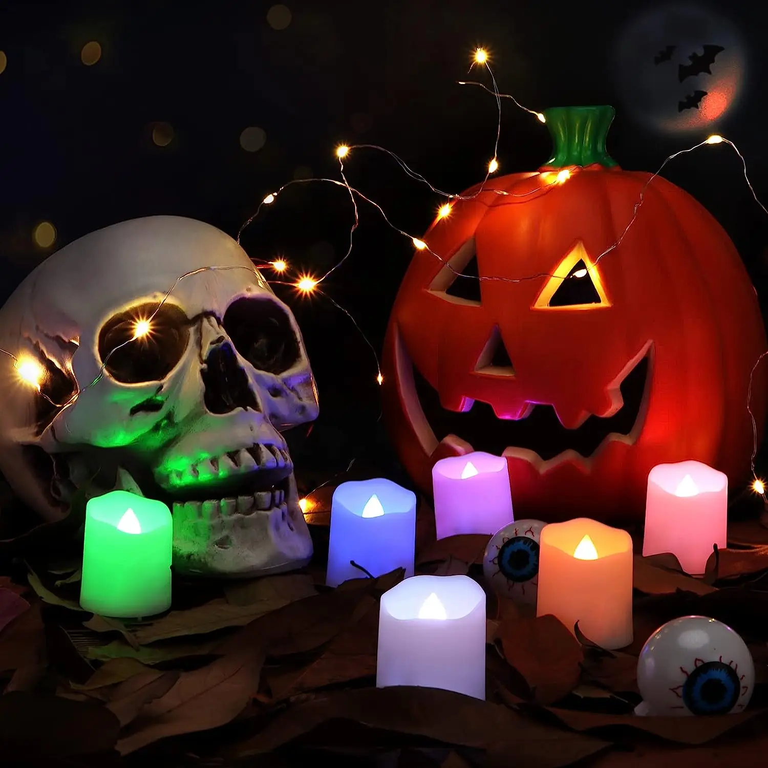 

LED Rechargeable Candle Lamp Timed Remote Changes Color And Flickers Flames Halloween Electronic Candle Party Decoration Tealig