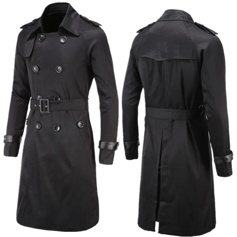 Autumn New Men's Casual Long Fit Fit Double breasted Windbreaker Men's Fashion Versatile Personalized Coat
