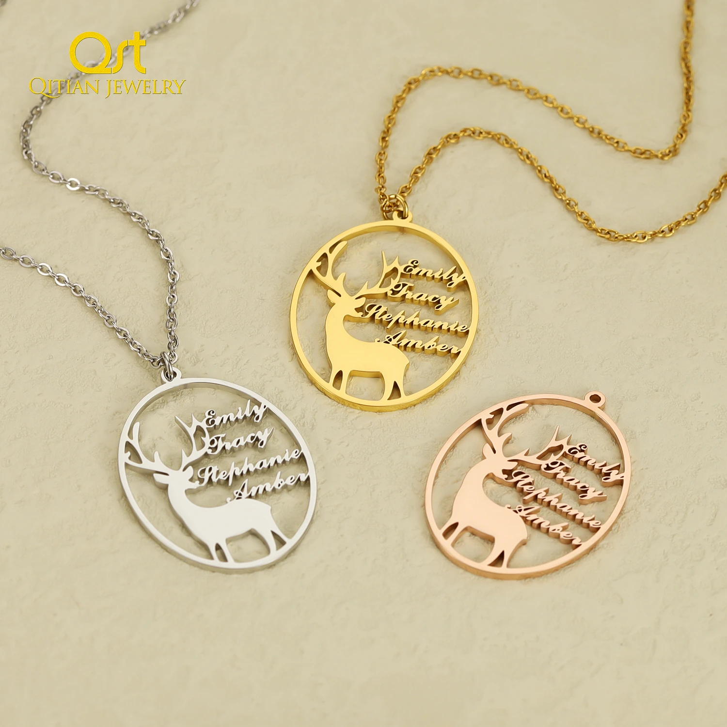 Personalized Family Tree Necklace With Name For Women Gold Stainless