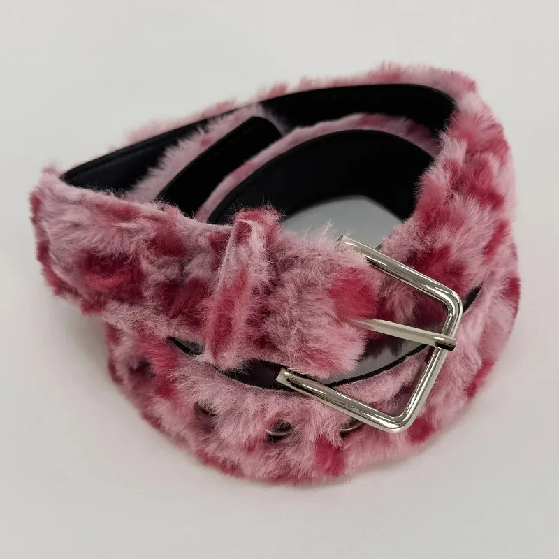 Pink Polka Dot Leopard Print Plush Belt Subculture Y2k Millennium Harajuku Spicy Girls Waistband Vintage Fashion Accessory Belt