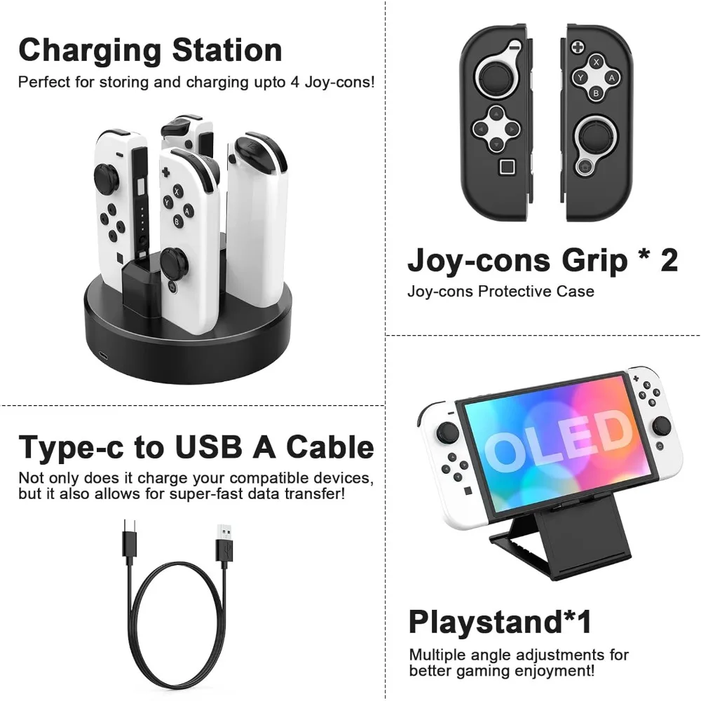 닌텐도 스위치 OLED와 호환되는 케이스 및 액세서리 키트, 28 in 1 스위치 캐리 케이스, 플레이스탠드 핸들 그립, 기타