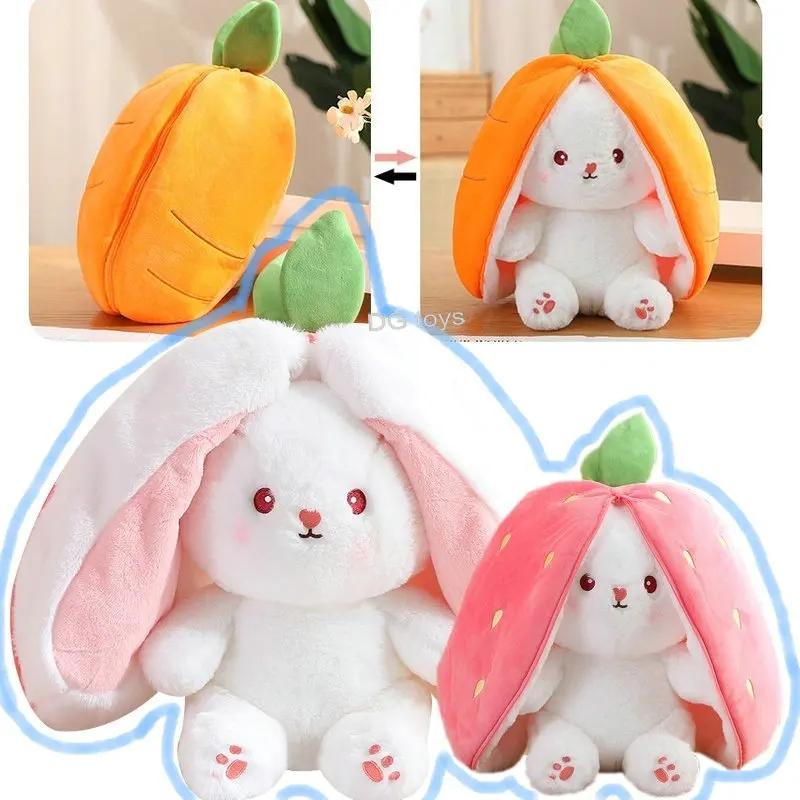 Cosplay Strawberry Carrot Rabbit Plush Toy Stuffed Creative Bag Into