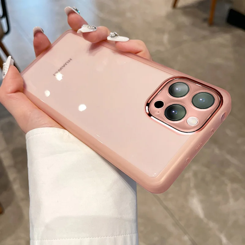 Clear Matte Frame Soft Silicone Case For iPhone 15 Mini 14 Max 12 11 13 Pro 8 Plus Camera Lens_voghion.com