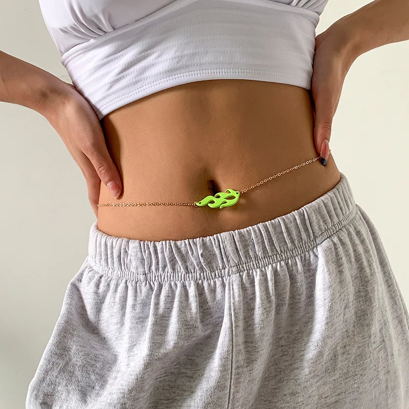 2022 New Fashion Exquisite All-Match Punk Simple Green Flame Metal Sexy Waist Chain Women Body Chain Jewelry Gift For Ladies