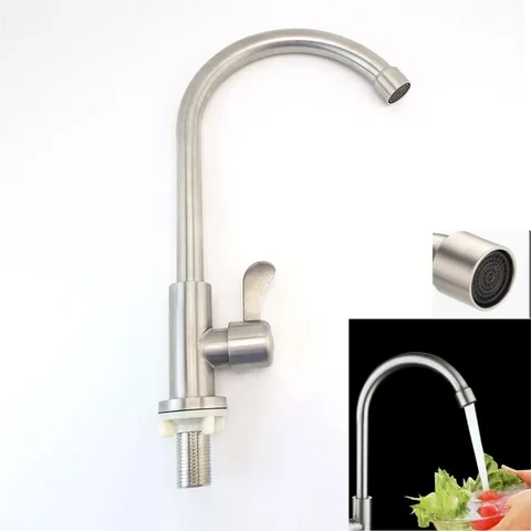

304 Stainless steel Kitchen Sink Faucet Head Sprayer Tap Single Hole cold water Spout brushred Stream 360 flexible Rotate q1