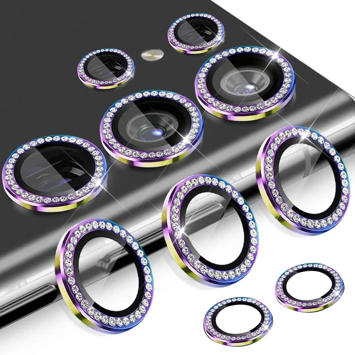 Dazzling Diamond Alloy Ring Camera Case & Lens Screen Protector