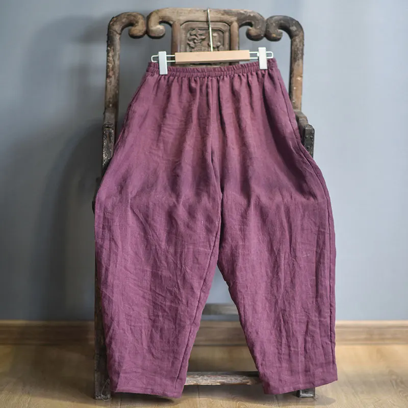 Full Length Retro Elastic Waist Cotton Linen Wide Leg Pants 2022 Spring New Loose Vintage All-match Women Pants RV713 cargo capris Pants & Capris