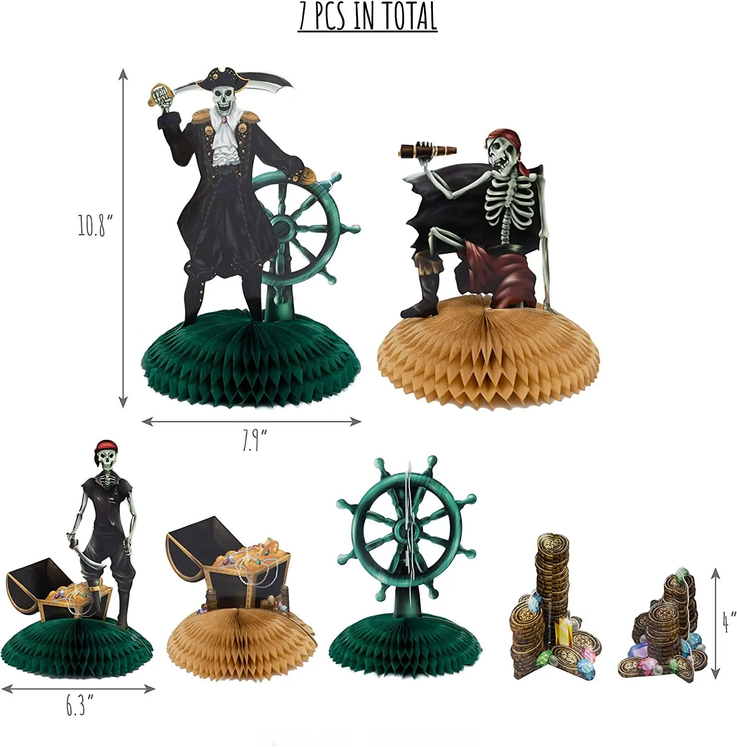 

7pcs Pirate Honeycomb Centerpieces Table Decorations Honeycomb Balls for Halloween Decorations Nautical Birthday Party Supplies