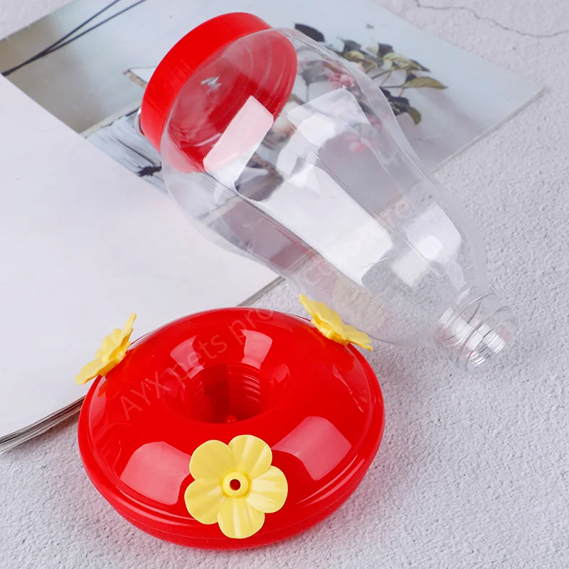 Outdoor Plastic Flower Iron Hook Bird Feeder Plastic Bird Water Feeder Bottle Hanging Hummingbird Garden