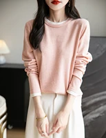 Haut femmes col rond mince T-Shirt tricot nouveau pull été printemps mode basique à manches longues laine faux deux pièces doux femme vêtements 2