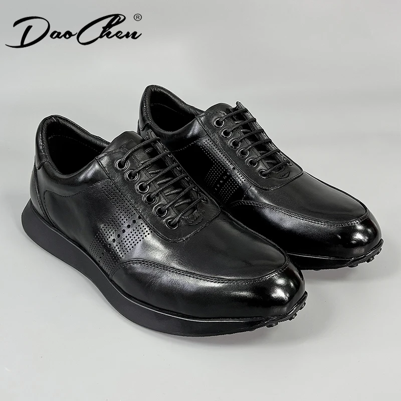 LUXURY BRAND MEN'S GENUINE LEATHER SHOES BLACK BROWN LACE UP SNEAKERS MEN CASUAL DRESS SPORT SHOES FOR MEN Male sneakers