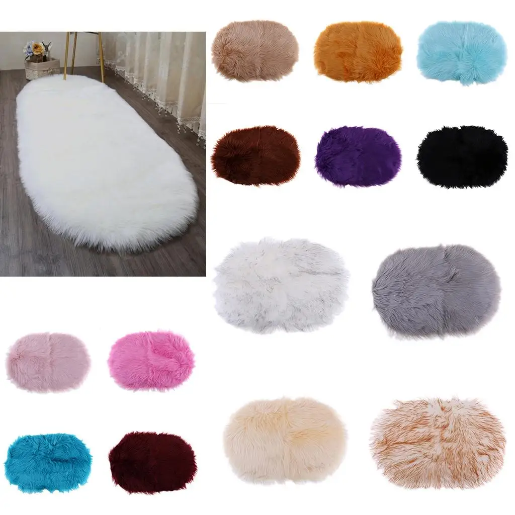 Super Soft Indoor Faux Fur Small Rugs Oval Anti-Skid Shaggy Rug Mat 40x60cm