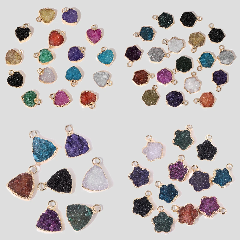 

Natural Druzy Crystal Stone Pendant Multi-shape Crystal Cluster Charms for Jewelry Making DIY Necklace Earrings Wholesale Supply