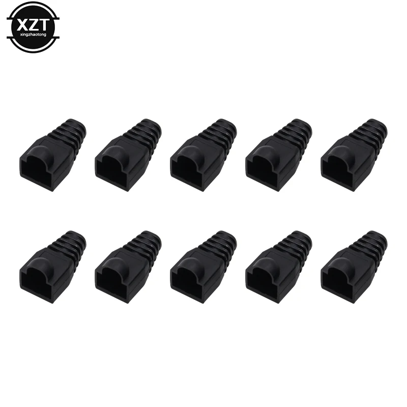 50Pcs Black RJ45 Caps Cat Protective Sleeve RJ-45 CAT5E CAT6 Adapter Cap Ethernet Network Cable Plugs Protective Sleeve