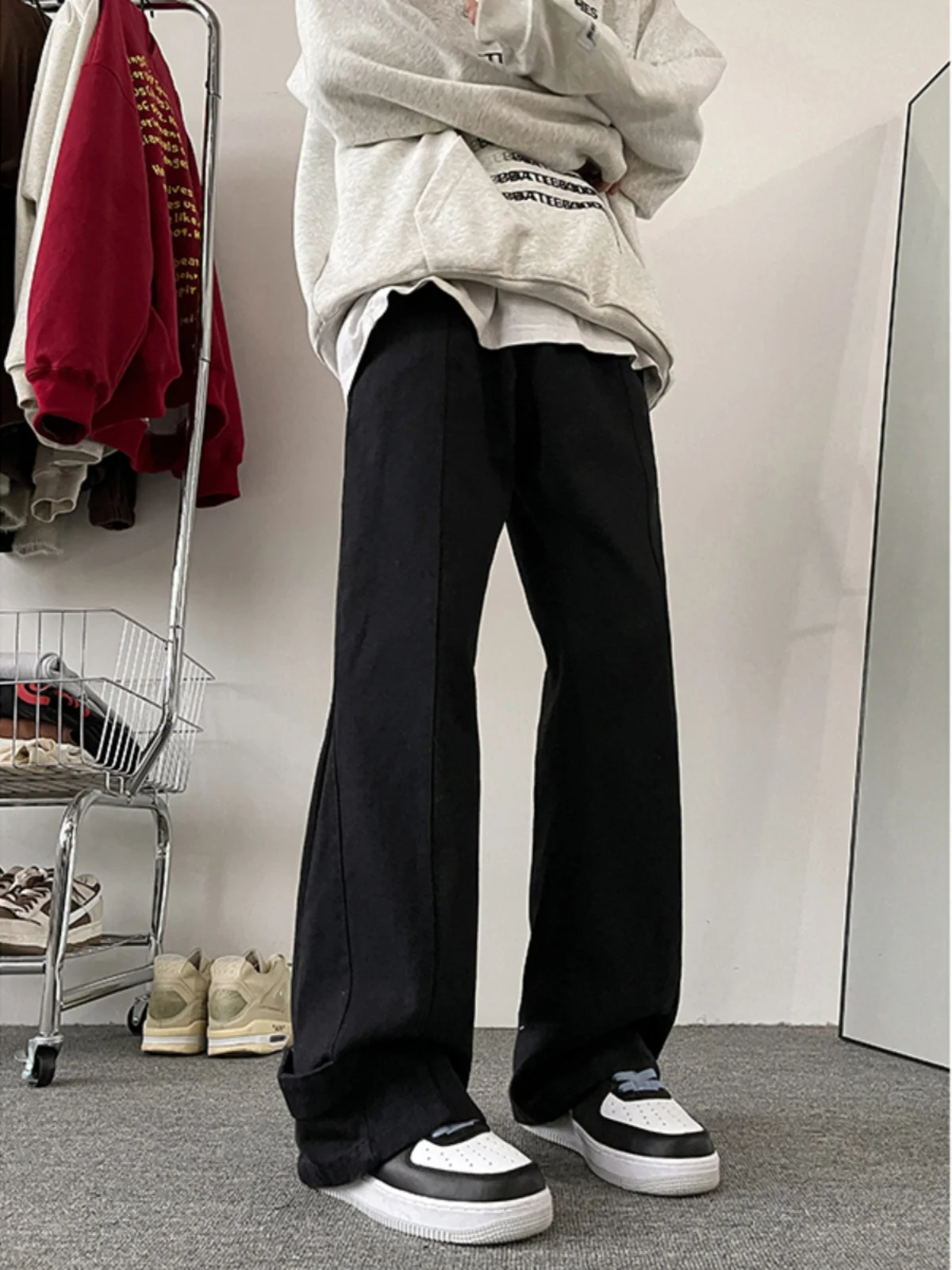 

Korean Fashion Men's Baggy Jeans Elastic Waist Classic Trousers Straight-leg Denim Wide-leg Pants Male Daily Wear Joggers B178