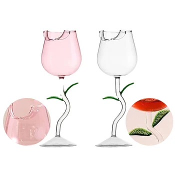 Bicchieri da vino rosso a forma di rosa Bicchiere da vino a forma di rosa con foglie di rosa colorate Tazza da cocktail calice da vino rosso a forma di rosa da 150/400 ml 1