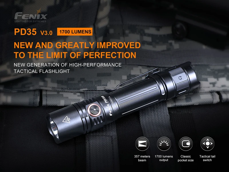 Description Picture 2 of itemPatrolling Torch FENIX PD35 V3.0 1700 Lumens High-Performance Tactical Flashlight with Li-ion Battery