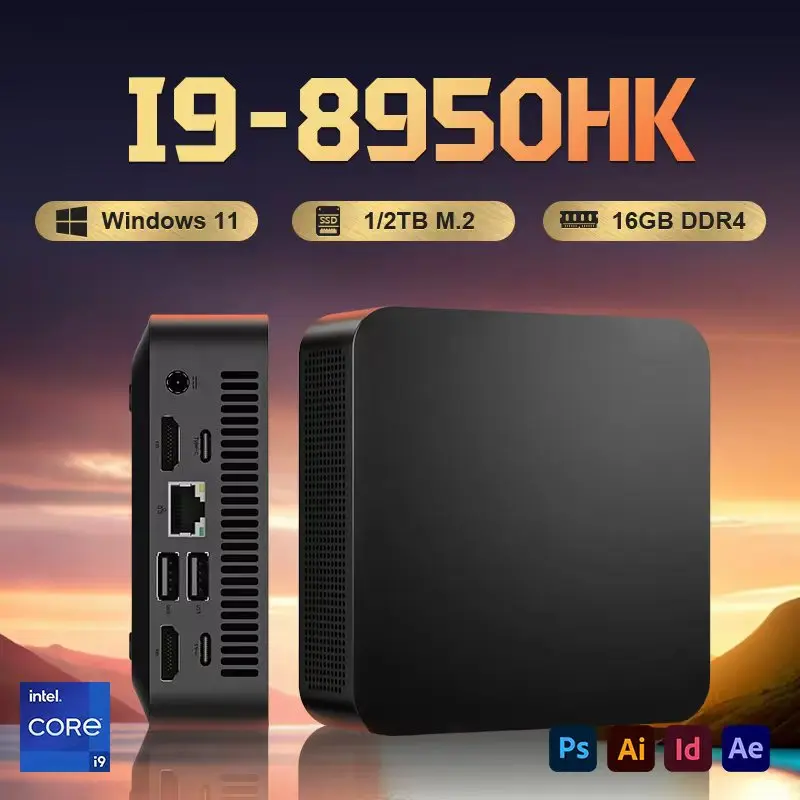 Mini Computer Intel Core i9 8950HK 16GB DDR4 1/2TB SSD PC Windows 11 UHD Graphics Mini PC 4K HD Mini Gaming Pc Desktop