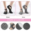 2 Pairs Women Yoga Socks Silicone Anti-slip Ballet Pilates Socks Cotton Ladies Backless Breathable Bandage Dance Sports Socks 5