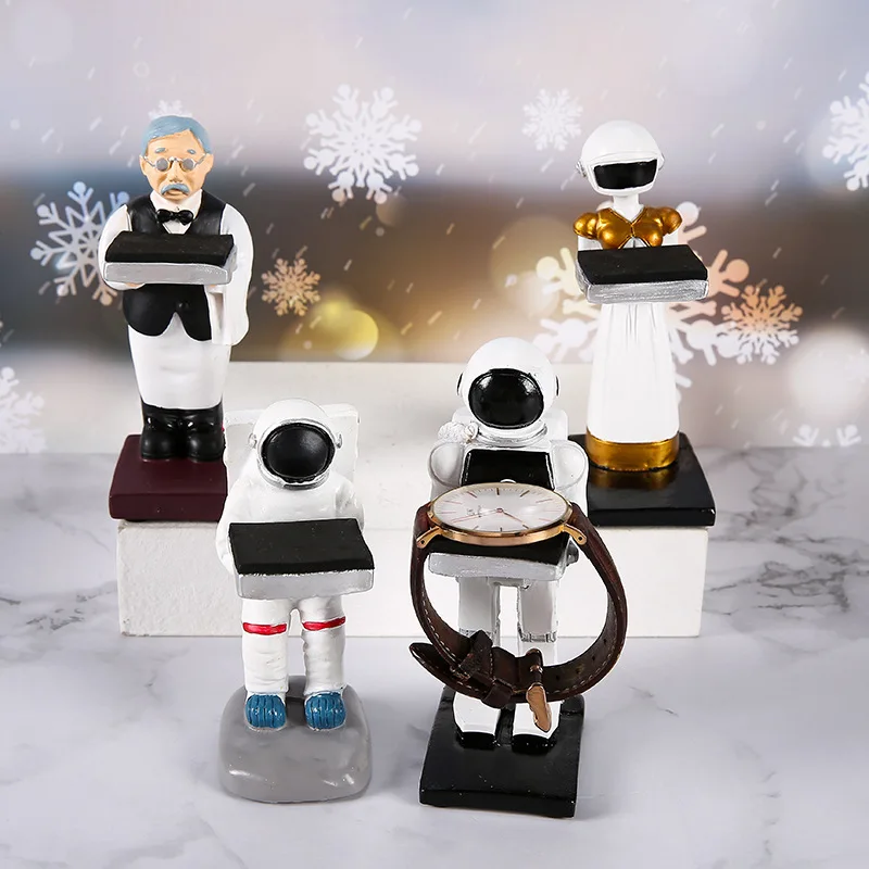 Astronaut-Themed Multifunctional Organizer & Display Stand with Dog Figurine Design