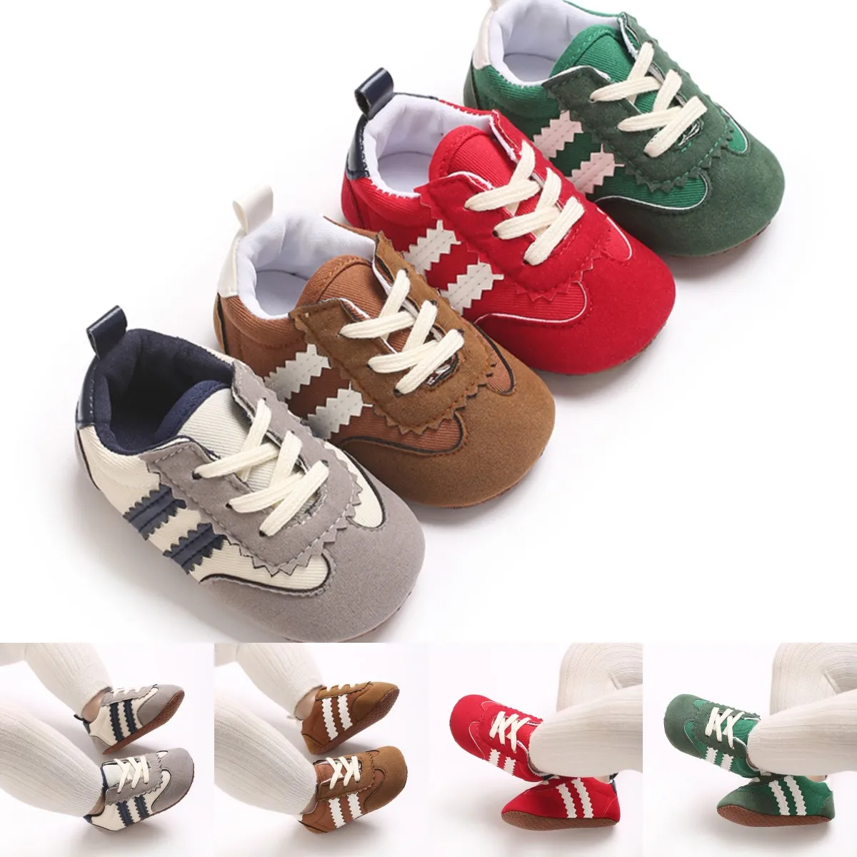 【Best SKU活动价 Guaranteed】 NEW Fashion Color Blocking Lace Up Casual Shoes Spring And Autumn Baby Casual Shoes 0-18 Months Flat Shoes Baby Walking Shoes
