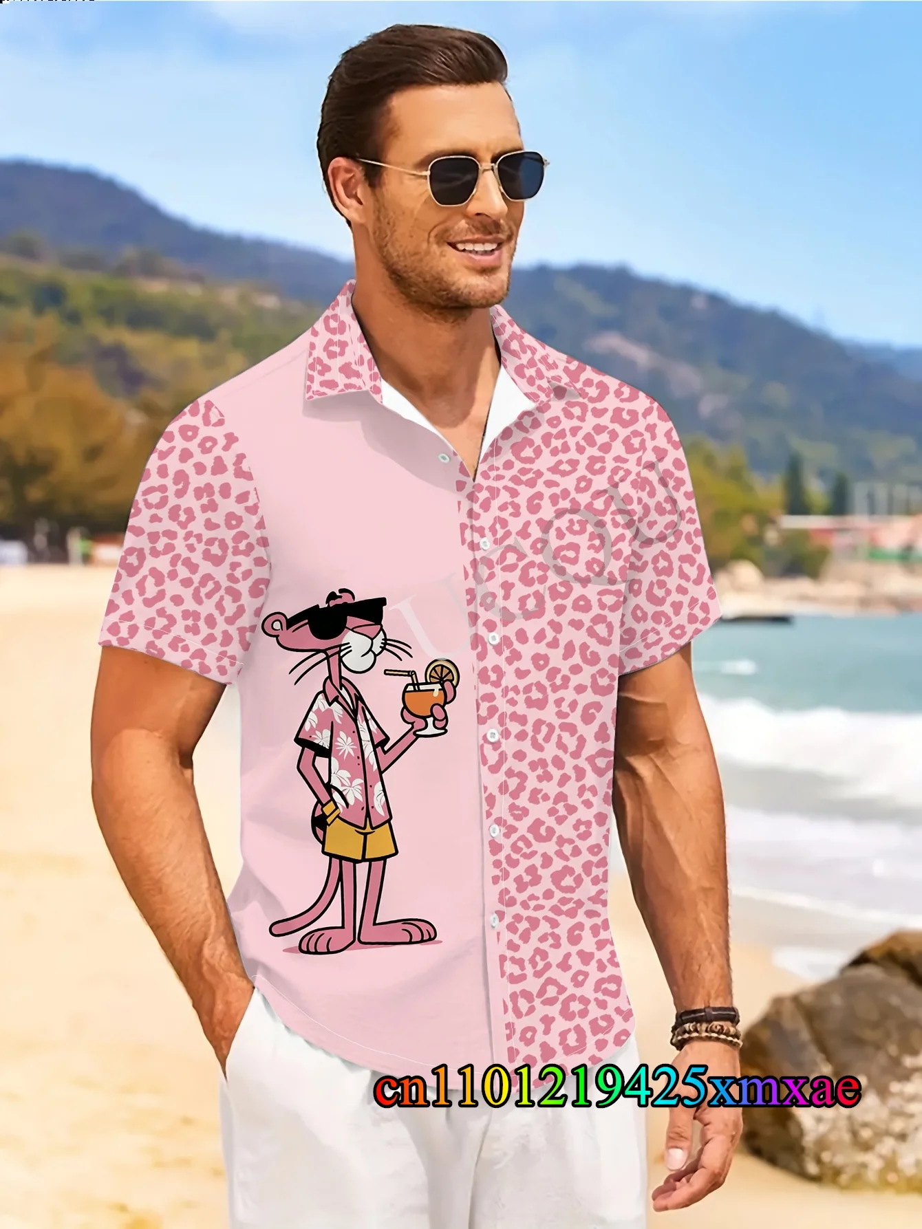 Summer New Men's Lapel Short Sleeve Hawaiian Shirt Leopard