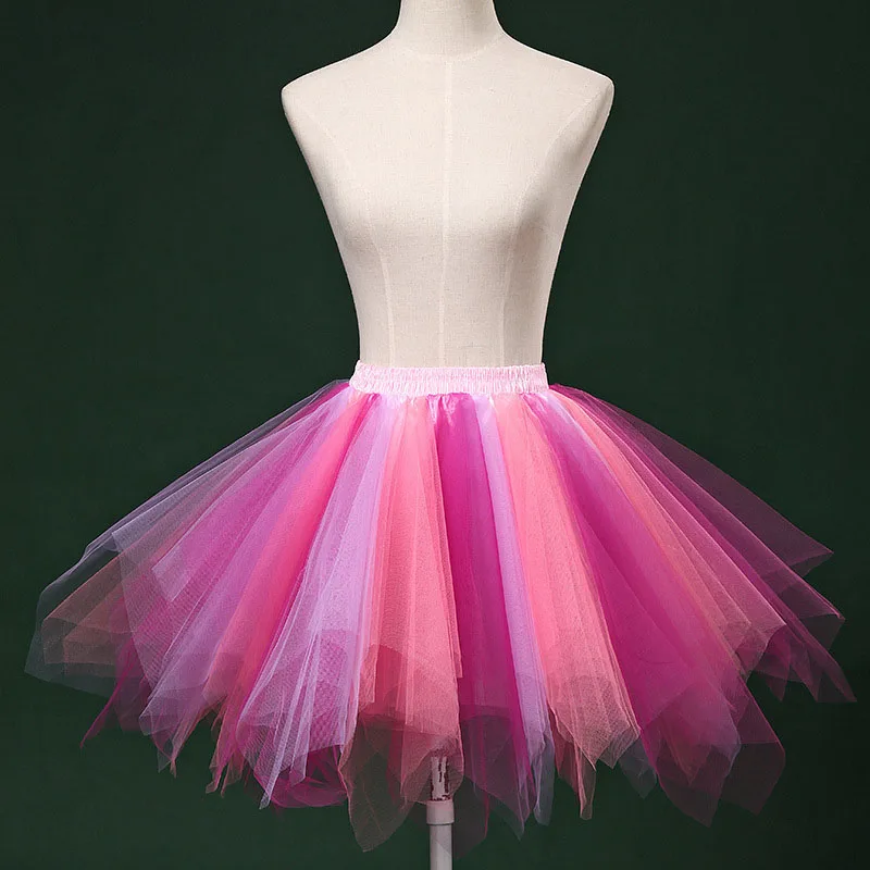 Short Multicolor Women Lolita Petticoat Tutu Puffy Cancan Skirt Gradient Ramp Under Crinoline Inner Bustle Cosplay For Wedding petticoat skirt,petticoat underskirt,wedding underskirt,lolita petticoat,tulle tutu skirt