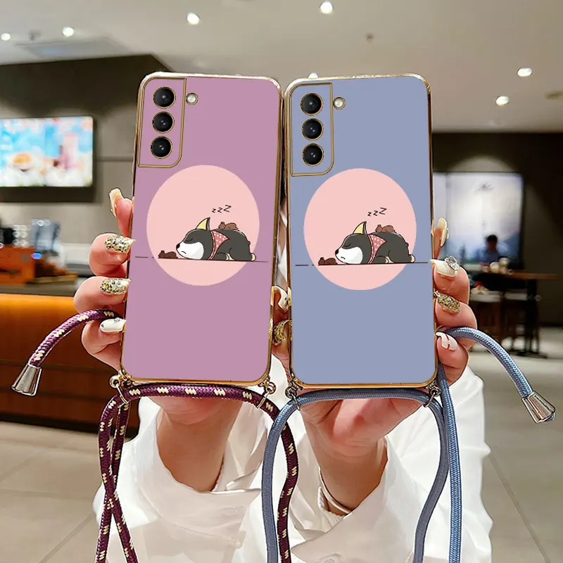 Sleepy Dog Lanyard Placcatura Custodia Per Telefono Per Samsung Galaxy S21 S21Ultra S21Fe S21Plus S20 S10 S22Plus S23 S30 S23Plus S22 Cover