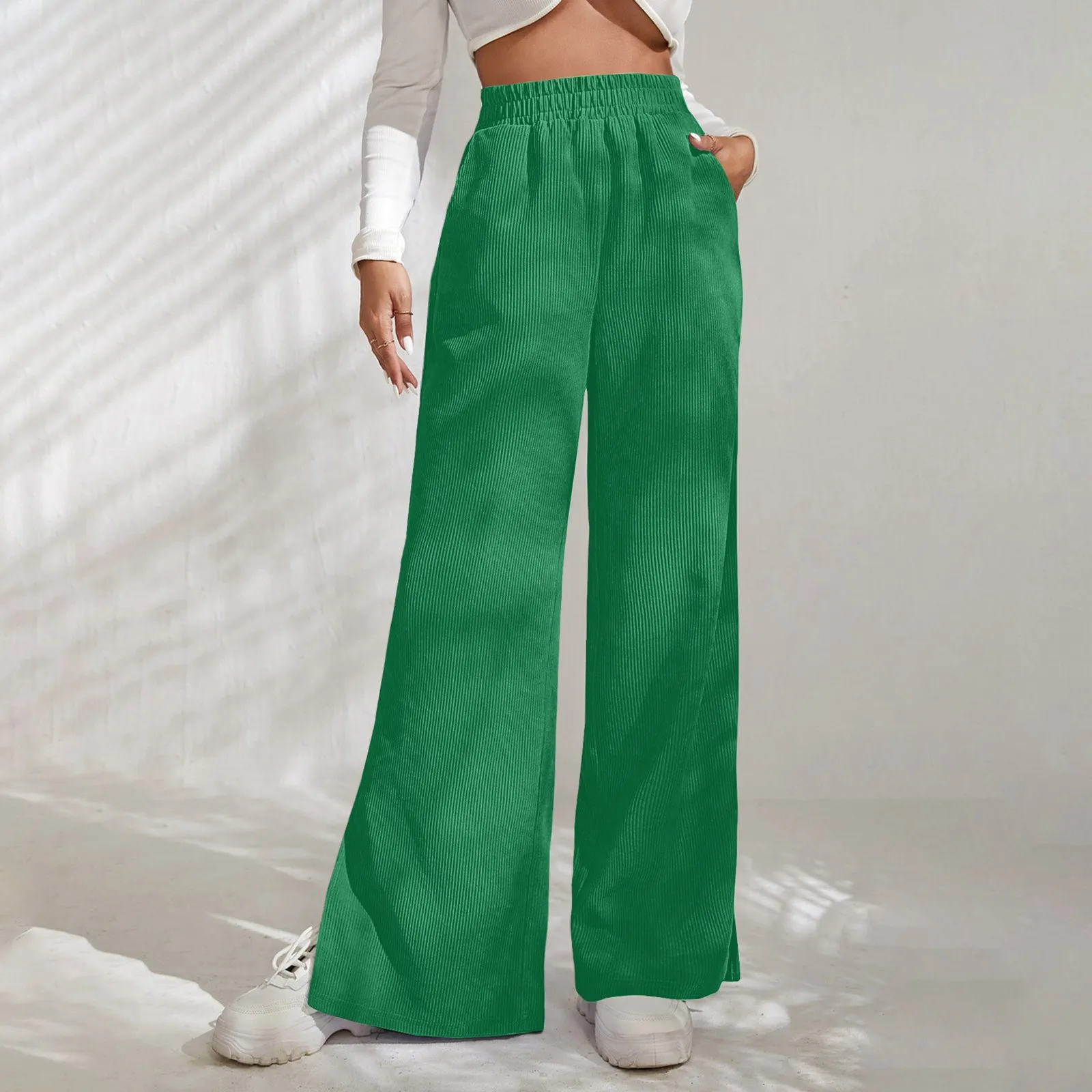 

Women Pants Comfortable Casual Pants Fashionable High Waisted Casual Pants Corduroy Womens Patchwork Casual Pants High Waist