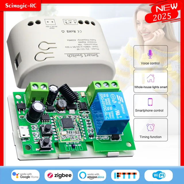 Smart Garage Door Opener Zigbee Inching Self-locking Switch Relay 433 Remote Control Receiver Voice Controller Alexa Tuya APP 1