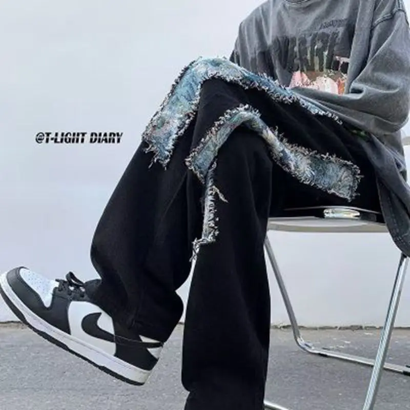 

Streetwear Y2K Jeans Men Hip Hop Baggy Jeans Black Pants 2023 New Harajuku Fashion Casual Wide Leg Trousers Y2k Street Design