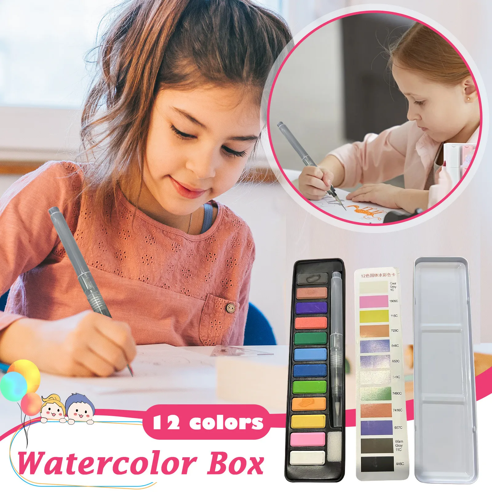 Watercolor Paint Set 12 Colors Travel Set with Brush For Amateur Hobbyists Painting Lovers and Artists
