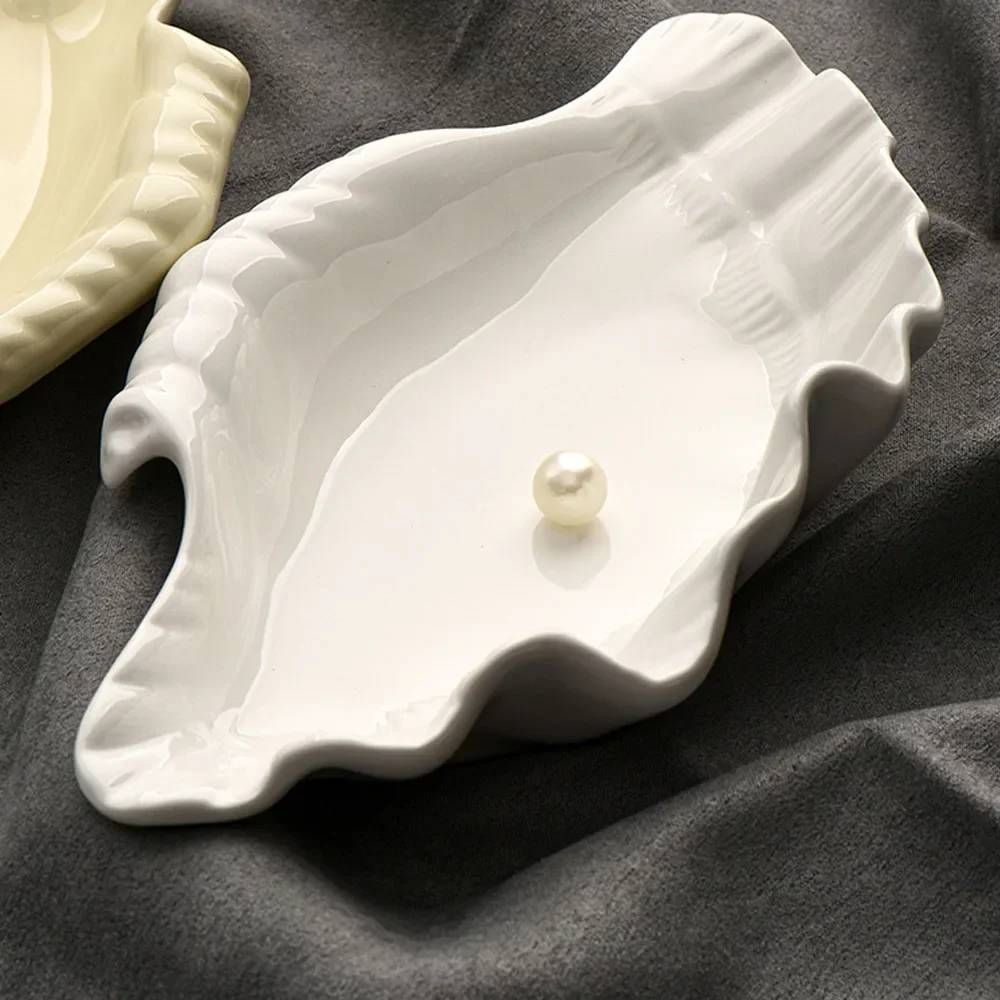 Nordic Ins Shell Shape Ceramic Plate Ornaments Living Room Bedroom Jewelry Storage Fruit Plate Crafts Birthday Gift Decoration 4