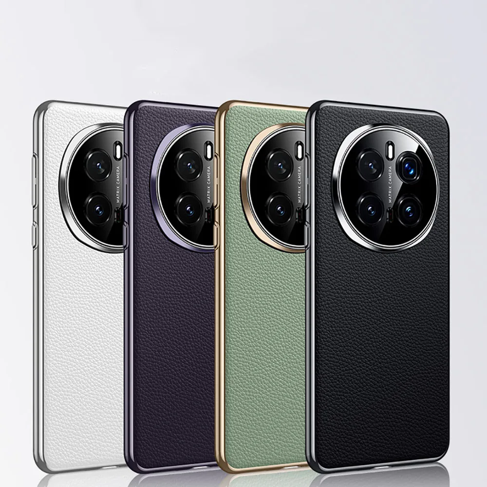 Luxury Plating Genuine Leather Case with Camera Lens Protector