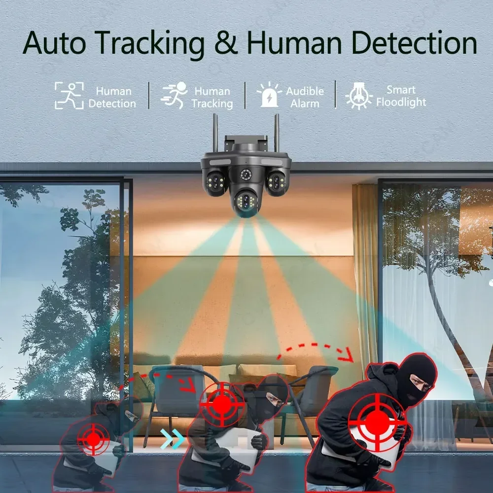7 Lens 4 Screens PTZ IP Camera 35MP Outdoor 4K Wireless WiFi Security Camera 10X Zoom Auto Tracking CCTV Video Camera Waterproof