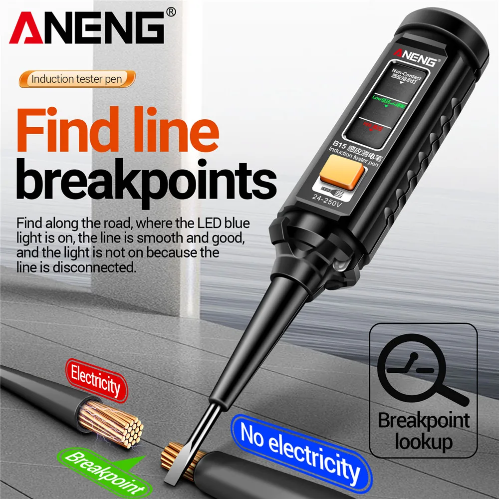 ANENG B15 하이라이트 색깔 지표 빛 스크루드라이버 테스터 펜 24-250V 전압 감지 자기 테스트 기능 전문 전기사 유도 테스터 도구