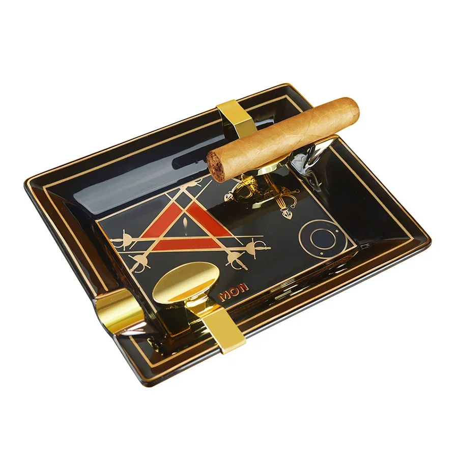 

Portable Black Cigar Ashtray Classic Ceramic Home 2 Slots Cigar Holder Gadgets Travel Ash Slot Cigarette Tobacco Ashtrays Tools