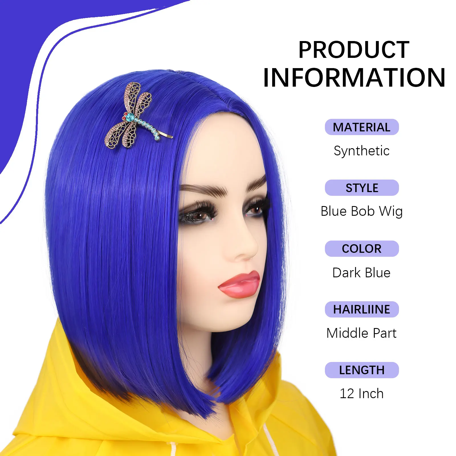 Synthetic Blue Bob Cosplay Wig for Women Short Straight Wig with